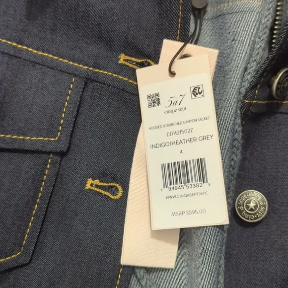 NWT Cinq a Sept Hooded Denim Jacket with Gray Hood - Picture 5 of 14